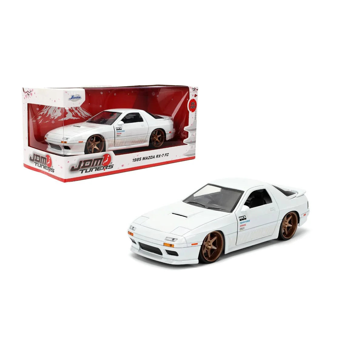 JDM Tuners 1985 Mazda RX-7 FC Volk Racing White 1:24 Scale Die-Cast Metal Vehicle