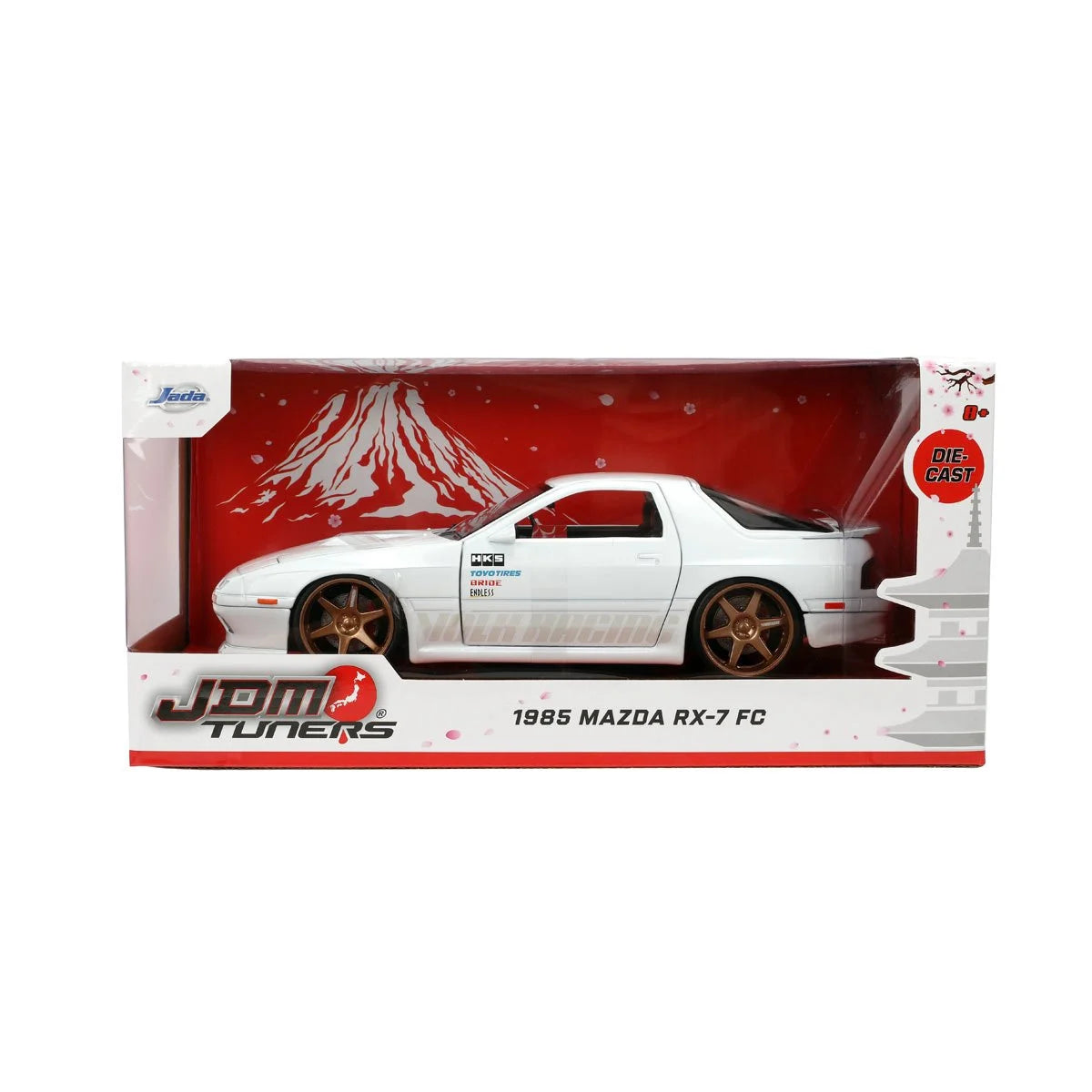 JDM Tuners 1985 Mazda RX-7 FC Volk Racing White 1:24 Scale Die-Cast Metal Vehicle