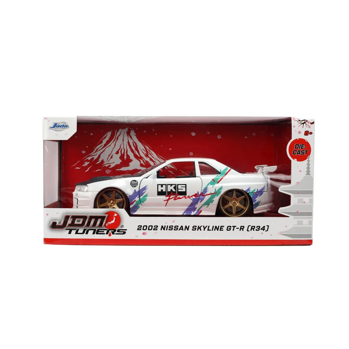 JDM Tuners 2002 Nissan Skyline GT-R R34 Glossy White 1:24 Scale Die-Cast Metal Vehicle