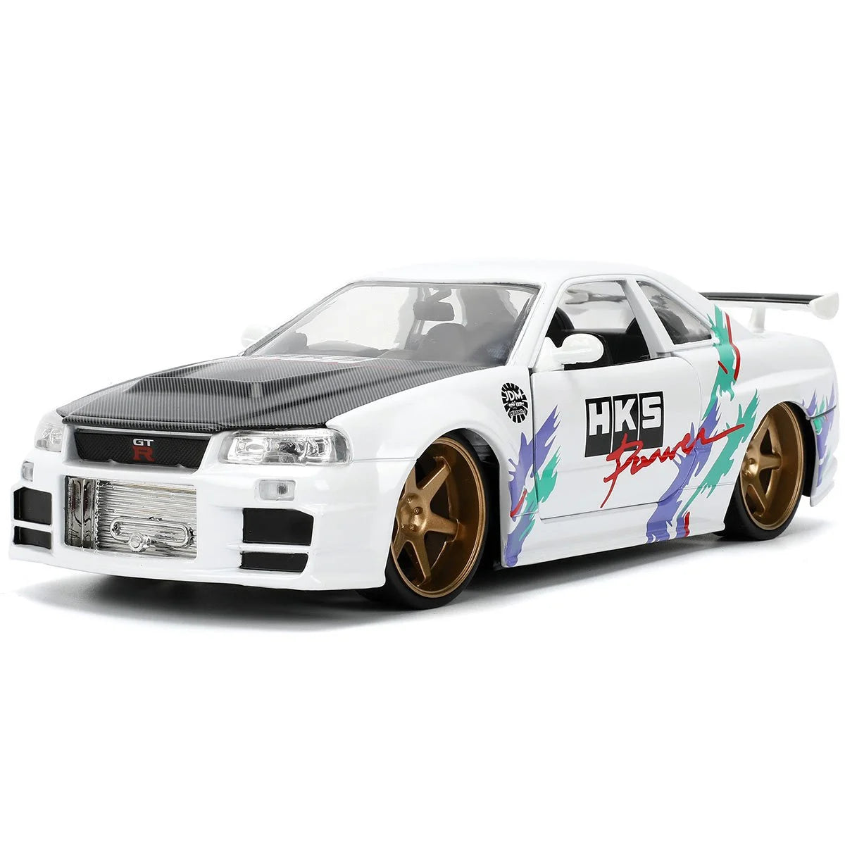 JDM Tuners 2002 Nissan Skyline GT-R R34 Glossy White 1:24 Scale Die-Cast Metal Vehicle