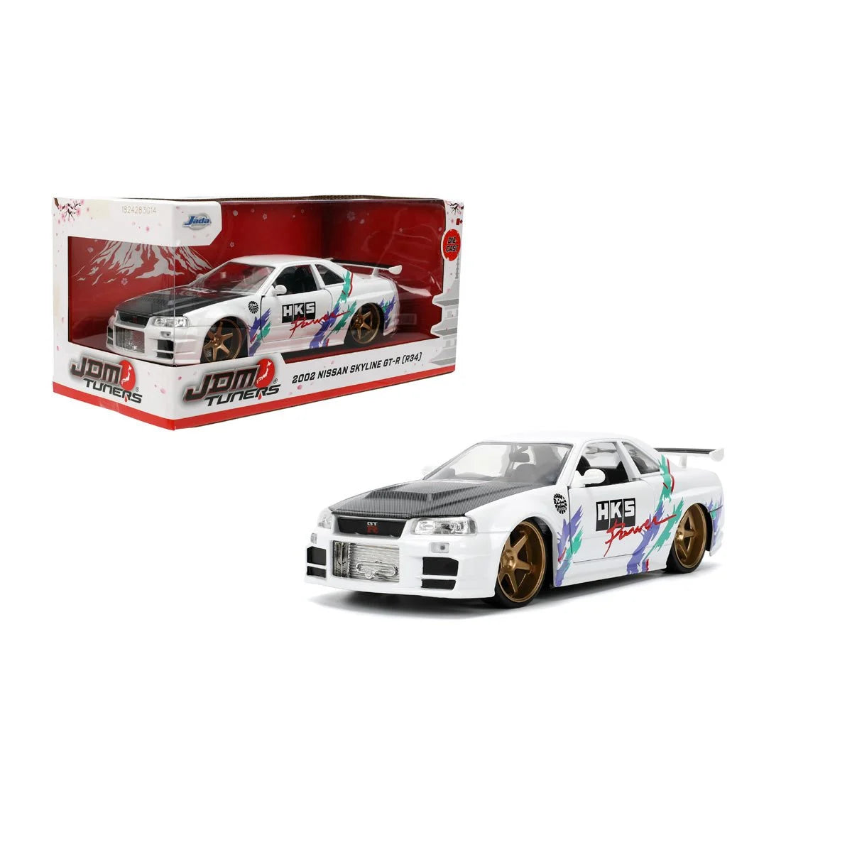 JDM Tuners 2002 Nissan Skyline GT-R R34 Glossy White 1:24 Scale Die-Cast Metal Vehicle
